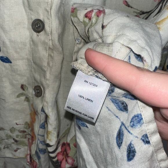 John Mark 100% Linen Floral Button Down Shirt Top White Multicolor 1X - Picture 4 of 6